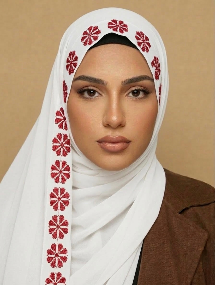 Tatreez Hijab White